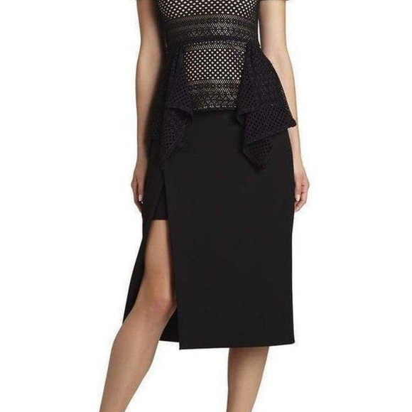 🌟 BCBGMAXAZRIA Vicktoria Mixed-Knit Peplum Top - Size M - Used - Picture 3 of 6